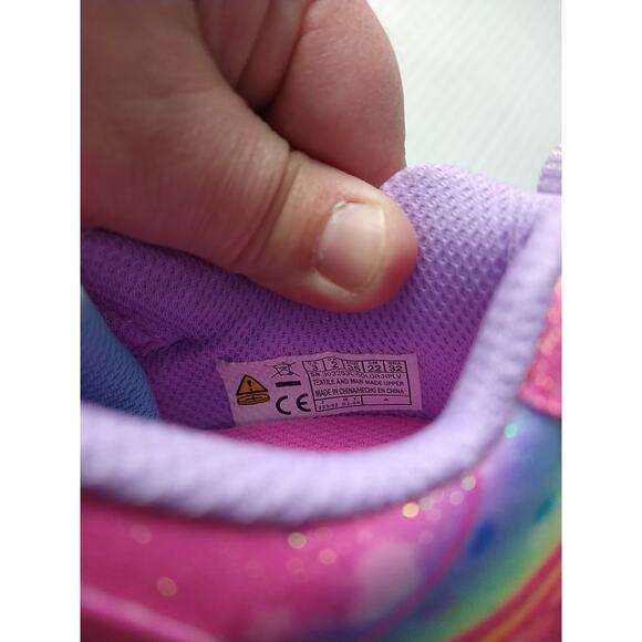 Skechers Heart&Lights Groovy Swirl Girls 3 New Hot Pink Lavender Sneakers Strap - Picture 9 of 12